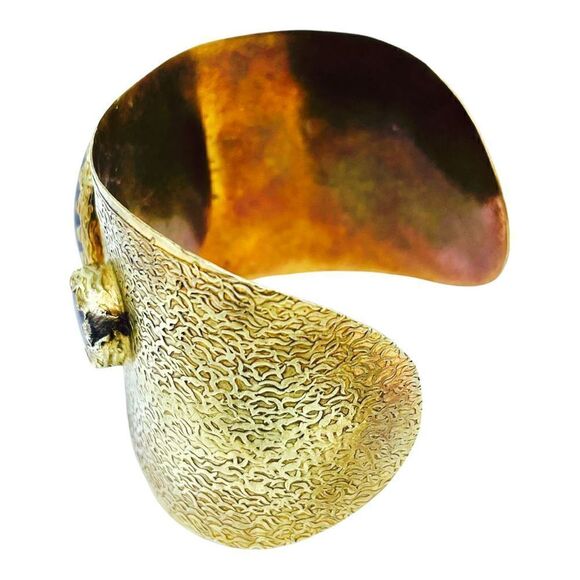 Antique Brutalist Amethyst Brass Cuff Bracelet - Picture 2 of 12